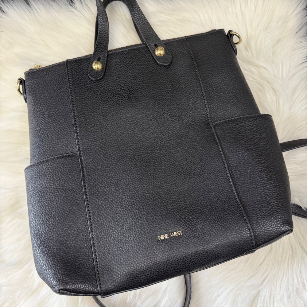 Nine West - Convertible Backpack Purse Black Faux Leather